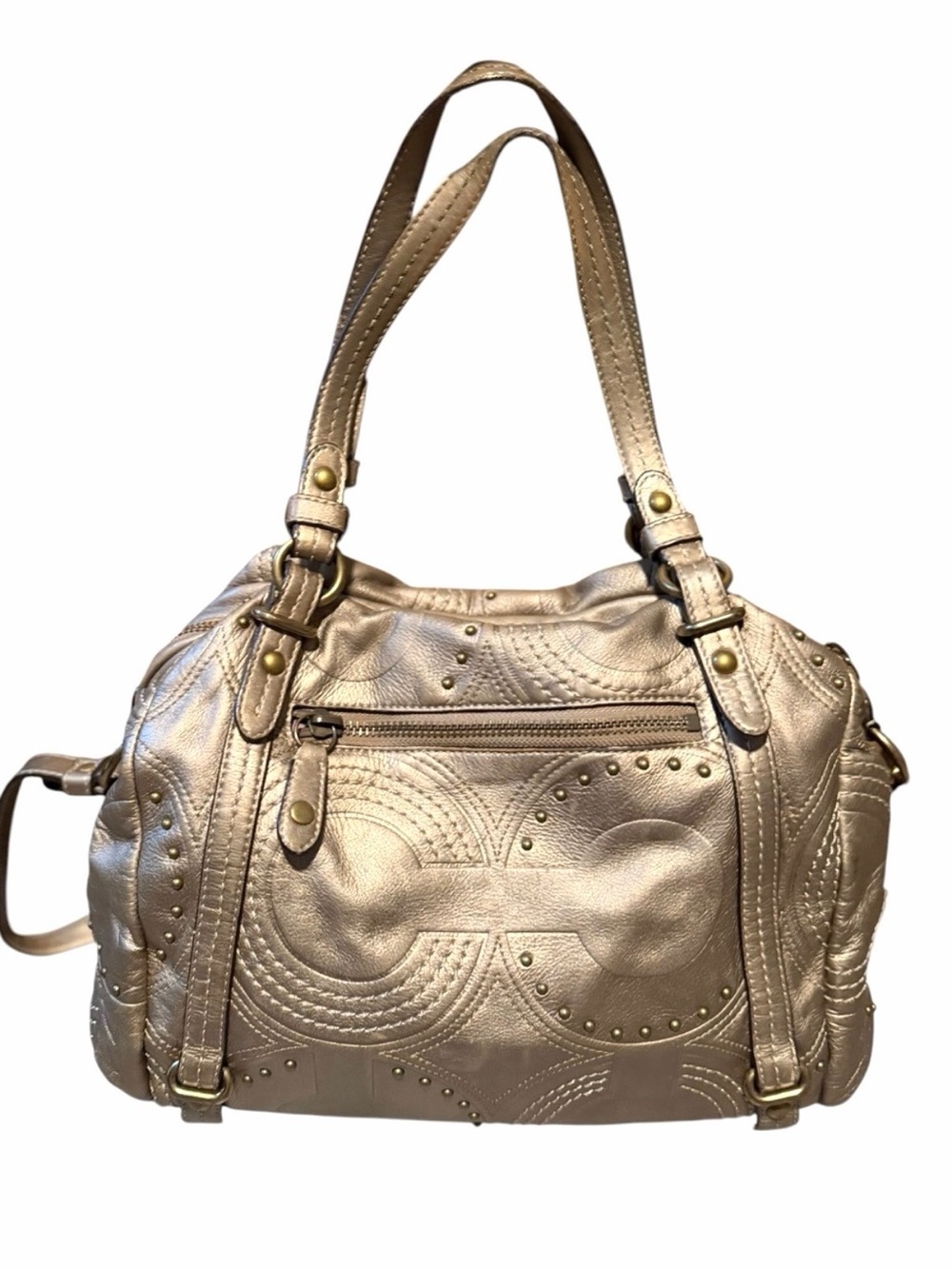 Coach Alex Metallic Gold Studded satchel crossbody Bag rare 2 original hangtags - Picture 3 of 13